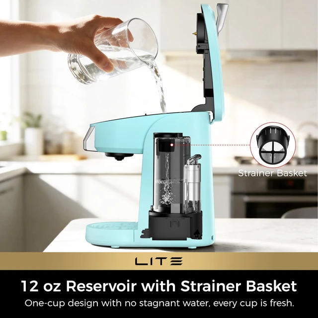 Alt view image 2 of 7 - Lite Single Serve Coffee Maker for K Cup with One Touch Brew, Cyan | Boiler Fast Heating System, Unique Split-Flow Nozzle, Designed for Standard Mugs, 5 to 12 oz Brew Sizes, Single Cup Reservoir