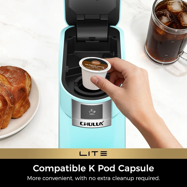 Alt view image 3 of 7 - Lite Single Serve Coffee Maker for K Cup with One Touch Brew, Cyan | Boiler Fast Heating System, Unique Split-Flow Nozzle, Designed for Standard Mugs, 5 to 12 oz Brew Sizes, Single Cup Reservoir