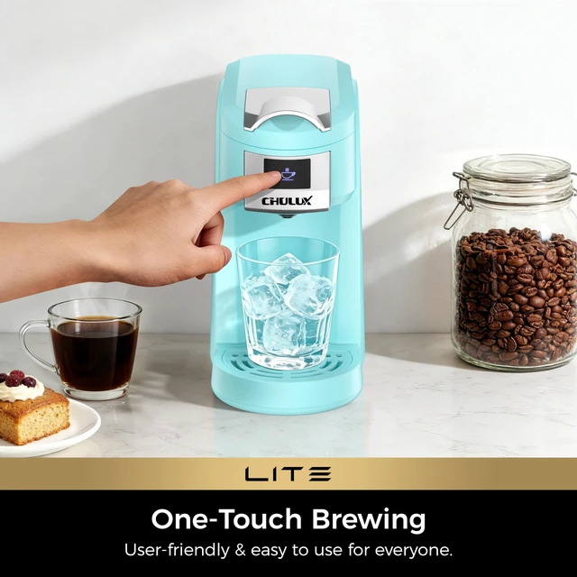 Alt view image 4 of 7 - Lite Single Serve Coffee Maker for K Cup with One Touch Brew, Cyan | Boiler Fast Heating System, Unique Split-Flow Nozzle, Designed for Standard Mugs, 5 to 12 oz Brew Sizes, Single Cup Reservoir