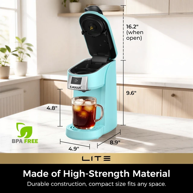 Alt view image 7 of 7 - Lite Single Serve Coffee Maker for K Cup with One Touch Brew, Cyan | Boiler Fast Heating System, Unique Split-Flow Nozzle, Designed for Standard Mugs, 5 to 12 oz Brew Sizes, Single Cup Reservoir