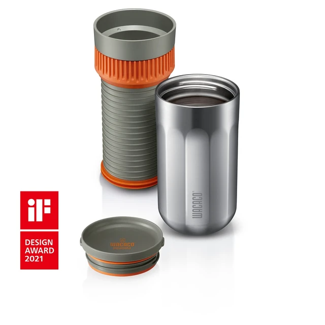 Alt view image 2 of 7 - WACACO Pipamoka Portable Coffee Maker, Coffee brewer, All-in-one Vacuum PressuredInsulated Travel Mug, Hand Powered and Filter Pressure Brewer, Stainless Steel Thermo Cup, 10 fl oz