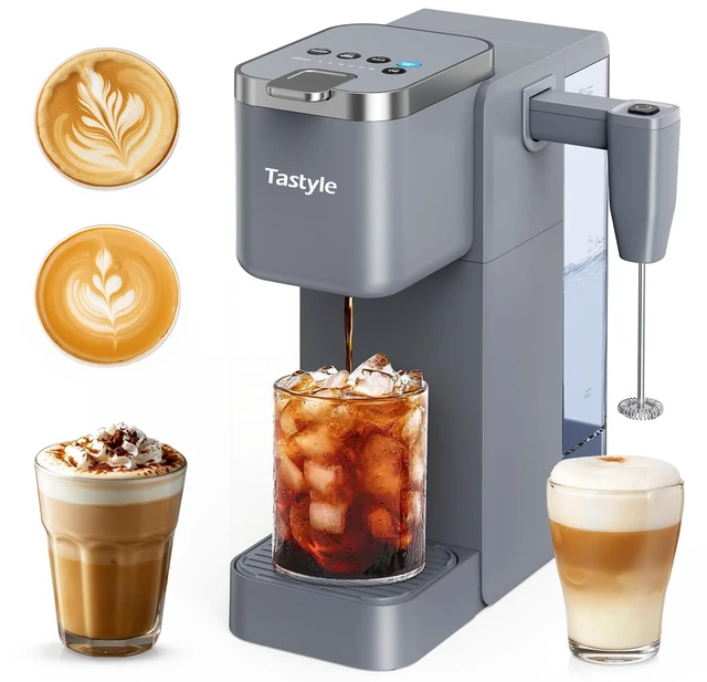 Main image of Tastyle Single Serve Coffee Maker with Built-in Detachable Milk Frother | For K Cups & Grounds, 6 Brew Sizes, 40oz Removable Water Tank, 2 Drip Trays, BPA Free, Fits 7.3" Travel Mug, K330MF, Gray