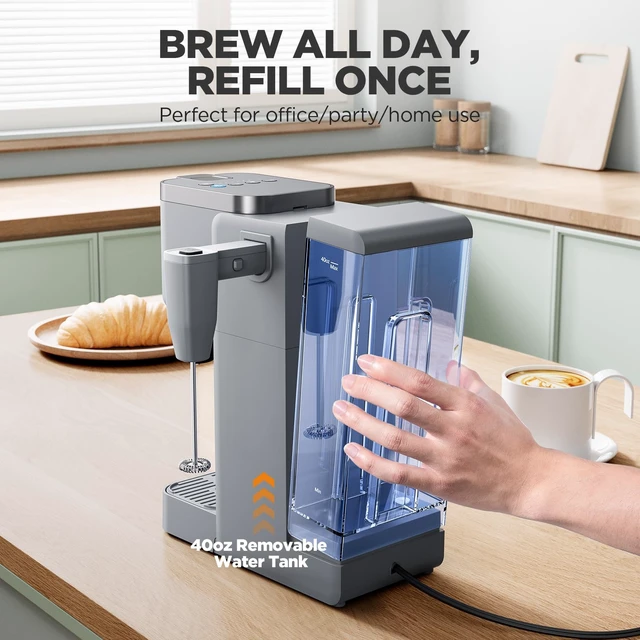 Alt view image 4 of 7 - Tastyle Single Serve Coffee Maker with Built-in Detachable Milk Frother | For K Cups & Grounds, 6 Brew Sizes, 40oz Removable Water Tank, 2 Drip Trays, BPA Free, Fits 7.3" Travel Mug, K330MF, Gray
