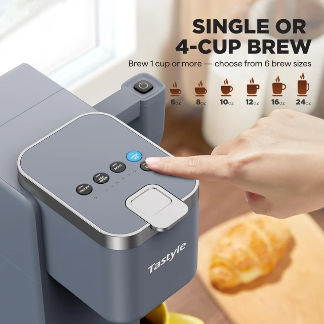 Alt view image 3 of 7 - Tastyle Single Serve Coffee Maker with Built-in Detachable Milk Frother | For K Cups & Grounds, 6 Brew Sizes, 40oz Removable Water Tank, 2 Drip Trays, BPA Free, Fits 7.3" Travel Mug, K330MF, Gray