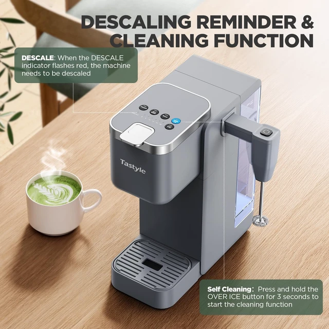 Alt view image 6 of 7 - Tastyle Single Serve Coffee Maker with Built-in Detachable Milk Frother | For K Cups & Grounds, 6 Brew Sizes, 40oz Removable Water Tank, 2 Drip Trays, BPA Free, Fits 7.3" Travel Mug, K330MF, Gray