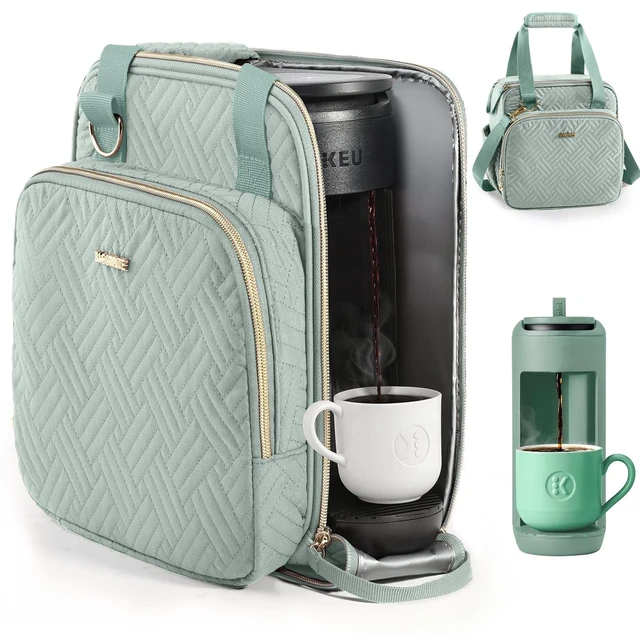 Main image of BAGSPRITE Coffee Maker Travel Bag Compatible with Keurig K-Mini Mate | Full-open quilted padded carrying case for K-Cup single serve coffee maker with pod organizer and mug pockets