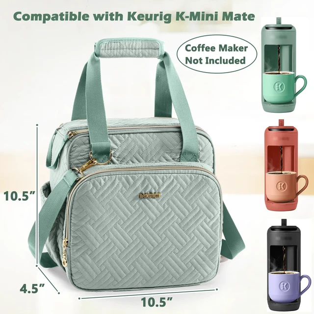 Alt view image 2 of 7 - BAGSPRITE Coffee Maker Travel Bag Compatible with Keurig K-Mini Mate | Full-open quilted padded carrying case for K-Cup single serve coffee maker with pod organizer and mug pockets