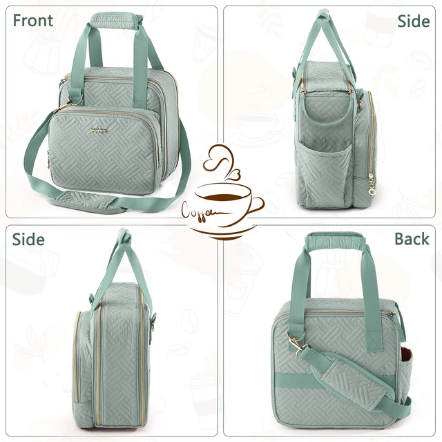 Alt view image 7 of 7 - BAGSPRITE Coffee Maker Travel Bag Compatible with Keurig K-Mini Mate | Full-open quilted padded carrying case for K-Cup single serve coffee maker with pod organizer and mug pockets
