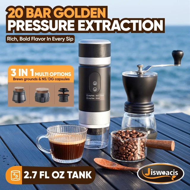 Alt view image 2 of 6 - Portable Espresso Machine 20 Bar, 3-in-1 Self-Heating Mini Coffee Maker with Rechargeable Battery & USB-C, Compatible with Ground Coffee, NS & DG Capsules, Travel Coffee Maker for Car Camping Hiking