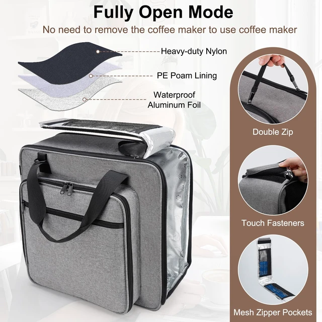 Alt view image 3 of 7 - Anitor Carrying Coffee Maker Travel Bag Fit for Keurig K-Mini/Plus/Express | Single Serve Coffee Machine Travel Bag with Padded Shoulder Straps Includes Multiple Storage Bags