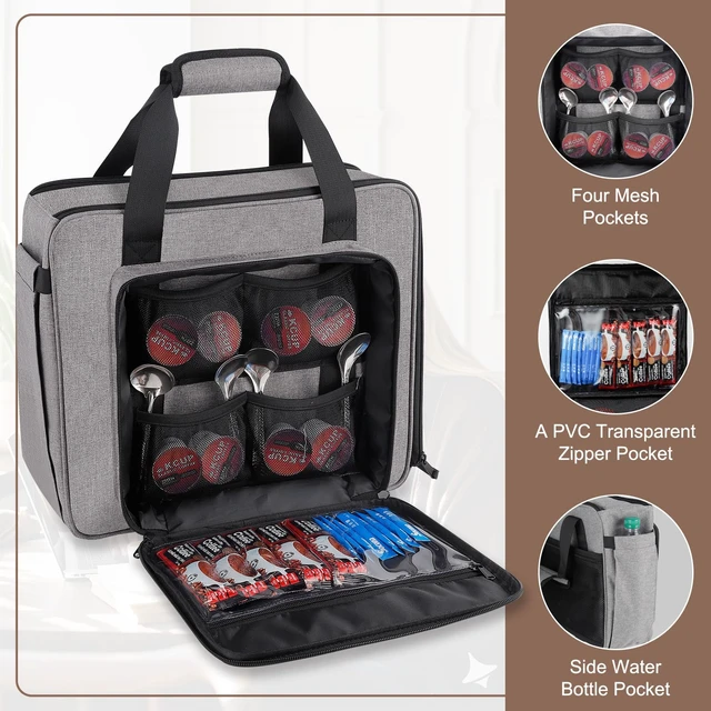 Alt view image 5 of 7 - Anitor Carrying Coffee Maker Travel Bag Fit for Keurig K-Mini/Plus/Express | Single Serve Coffee Machine Travel Bag with Padded Shoulder Straps Includes Multiple Storage Bags