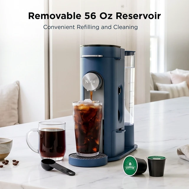 Alt view image 6 of 7 - Ninja Pods & Grounds Iced Coffee Maker, K-Cup Pod Compatible, Navy, PB041NV | Single-Serve, Brews Grounds, Compact Design, 56-oz. Reservoir, 6-oz. Cup to 24-oz. Travel Mug Brew Sizes