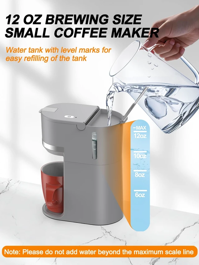 Alt view image 4 of 7 - Karosie Single Serve Coffee Maker for K-Cup and Ground Coffee,Fast Brew,6-12 oz Brew Sizes One Cup Coffee Machine Fits 5.5" Mugs,One-Button Coffee Maker with Descaling Reminder,Grey,9.45 Inches