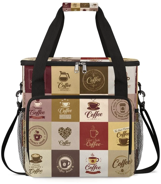 Main image of Coffee Maker Carring Bag Travel Carrying Storage Tote Bag Compatible | Vintage Coffee Travel Bag Keurig K-Mini or K-Mini Plus Portable Single Serve Coffees Brewer Case with Pockets for K-cup Pods