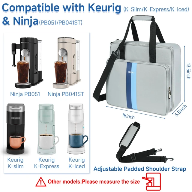 Alt view image 2 of 6 - LEFOR·Z Coffee Maker Travel Bag Compatible with Keurig K-Slim/K-Express/K-Iced/Ninja PB051/PB041ST,Single Serve Coffee Brewer Carrying Case with Multiple Pockets for K-Cup Pods,Grey(Bag Only)
