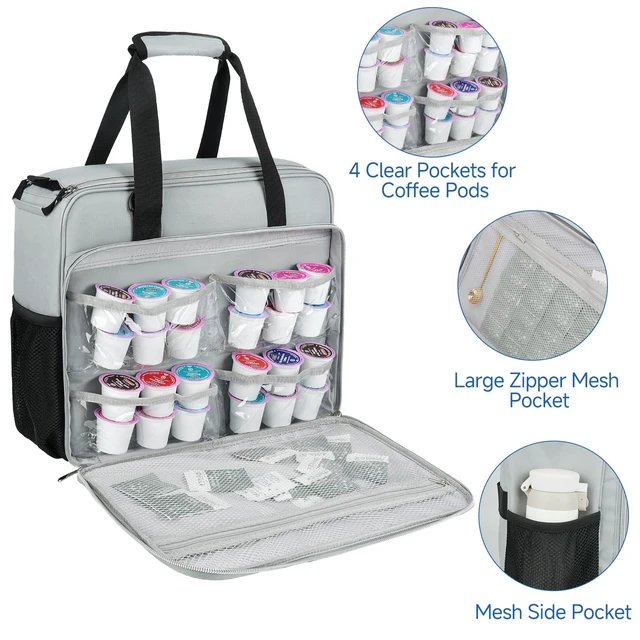 Alt view image 5 of 6 - LEFOR·Z Coffee Maker Travel Bag Compatible with Keurig K-Slim/K-Express/K-Iced/Ninja PB051/PB041ST,Single Serve Coffee Brewer Carrying Case with Multiple Pockets for K-Cup Pods,Grey(Bag Only)