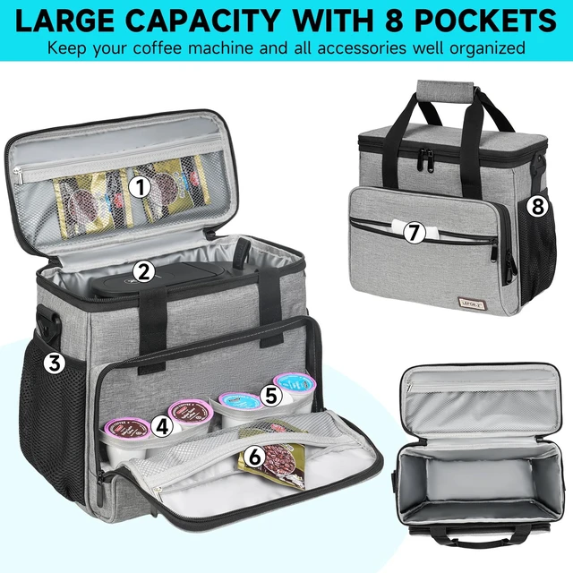 Alt view image 3 of 7 - Coffee Maker Travel Bag Compatible with Keurig K-Mini Mate/Mate Plus | Single Serve Coffee Brewer Carrying Case with Multiple Pockets for K-Cup Pods & Accessories,Gift for Coffee Lovers,Easy-Clean