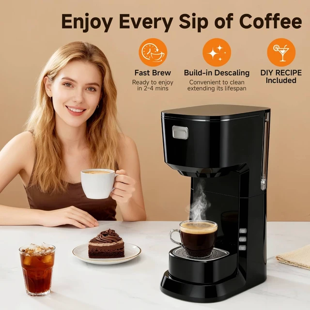 Alt view image 6 of 7 - Kozeewarm Coffee Maker, Single Serve Brewer for K Pods & Ground-Black | 2 in 1, 6-14oz and 2-4 Mins Rapid Brew, Compact Coffee Machine for Kitchen Office RV Camping