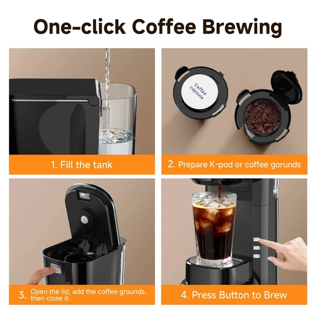 Alt view image 5 of 7 - Kozeewarm Coffee Maker, Single Serve Brewer for K Pods & Ground-Black | 2 in 1, 6-14oz and 2-4 Mins Rapid Brew, Compact Coffee Machine for Kitchen Office RV Camping