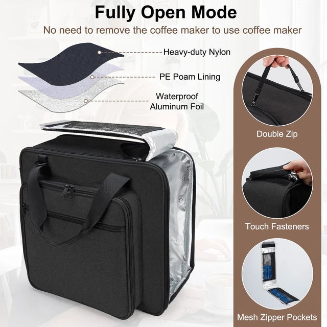 Alt view image 3 of 7 - Anitor Carrying Coffee Maker Travel Bag Fit for Keurig K-Mini/Plus/Express | Single Serve Coffee Machine Travel Bag with Padded Shoulder Straps Includes Multiple Storage Bags