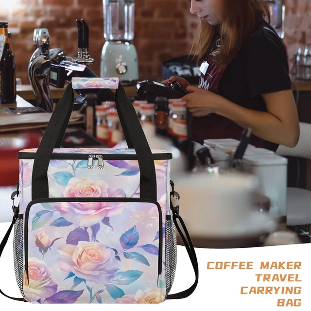 Alt view image 6 of 7 - CFERSAN Pink Roses Coffee Maker Carring Bag Travel Carrying Storage Tote Bag Compatible with Keurig K-Mini or K-Mini Plus Portable Single Serve Coffee Brewer Case with Pockets for K-cup Pods