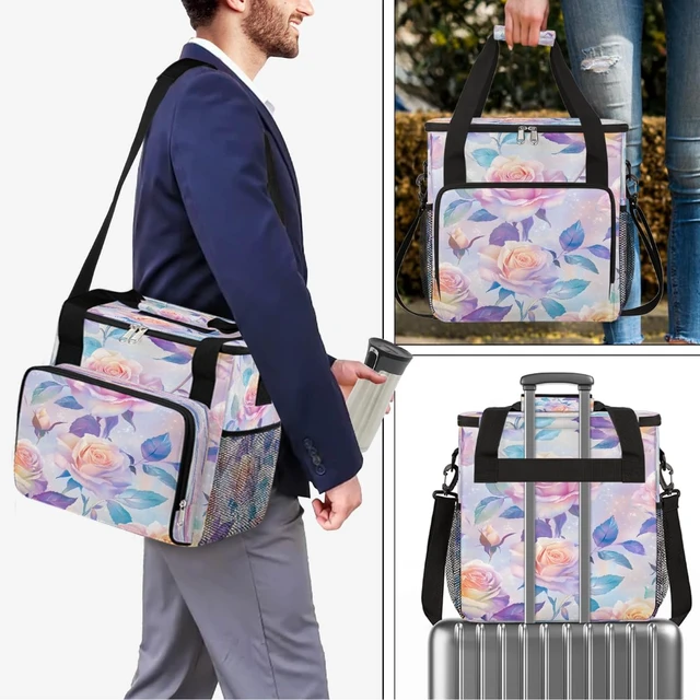 Alt view image 7 of 7 - CFERSAN Pink Roses Coffee Maker Carring Bag Travel Carrying Storage Tote Bag Compatible with Keurig K-Mini or K-Mini Plus Portable Single Serve Coffee Brewer Case with Pockets for K-cup Pods