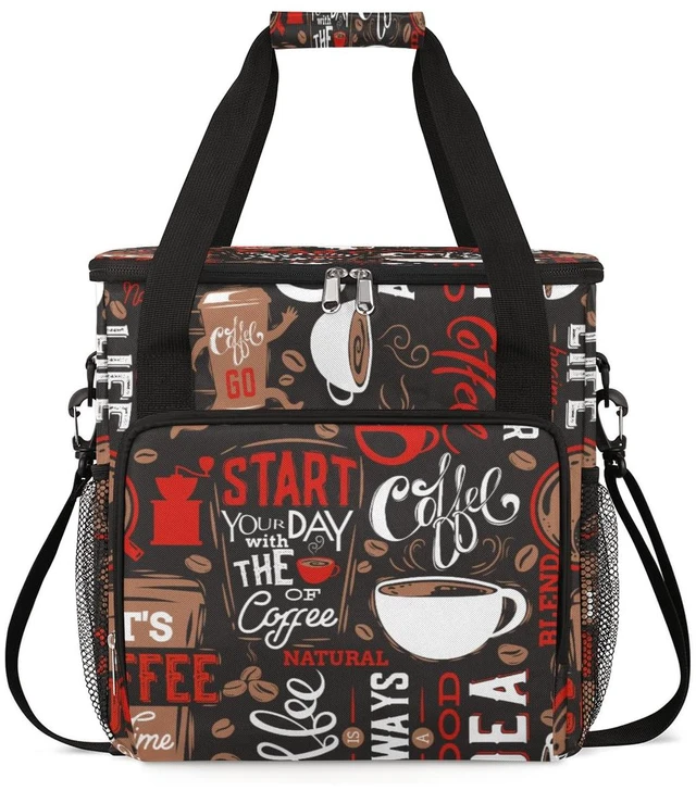 Main image of Coffee Maker Carring Bag Travel Carrying Storage Tote Bag Compatible | Red Coffee Travel Bag Keurig K-Mini or K-Mini Plus Portable Single Serve Coffees Brewer Case with Pockets for K-cup Pods