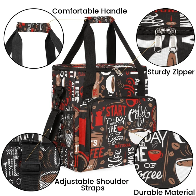 Alt view image 6 of 7 - Coffee Maker Carring Bag Travel Carrying Storage Tote Bag Compatible | Red Coffee Travel Bag Keurig K-Mini or K-Mini Plus Portable Single Serve Coffees Brewer Case with Pockets for K-cup Pods