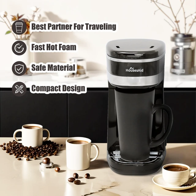 Alt view image 2 of 7 - HousesAid Single Serve Coffee Maker, 15oz Portable One Cup Coffee Brewer | With Reusable Filter, One-touch Control Button, Easy To Clean & Store, 15oz/450ml,Ideal for Home, Camping and Travel