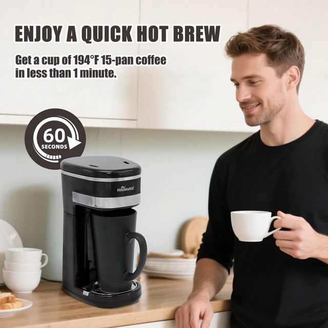 Alt view image 4 of 7 - HousesAid Single Serve Coffee Maker, 15oz Portable One Cup Coffee Brewer | With Reusable Filter, One-touch Control Button, Easy To Clean & Store, 15oz/450ml,Ideal for Home, Camping and Travel