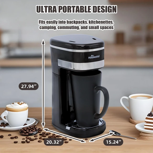 Alt view image 3 of 7 - HousesAid Single Serve Coffee Maker, 15oz Portable One Cup Coffee Brewer | With Reusable Filter, One-touch Control Button, Easy To Clean & Store, 15oz/450ml,Ideal for Home, Camping and Travel