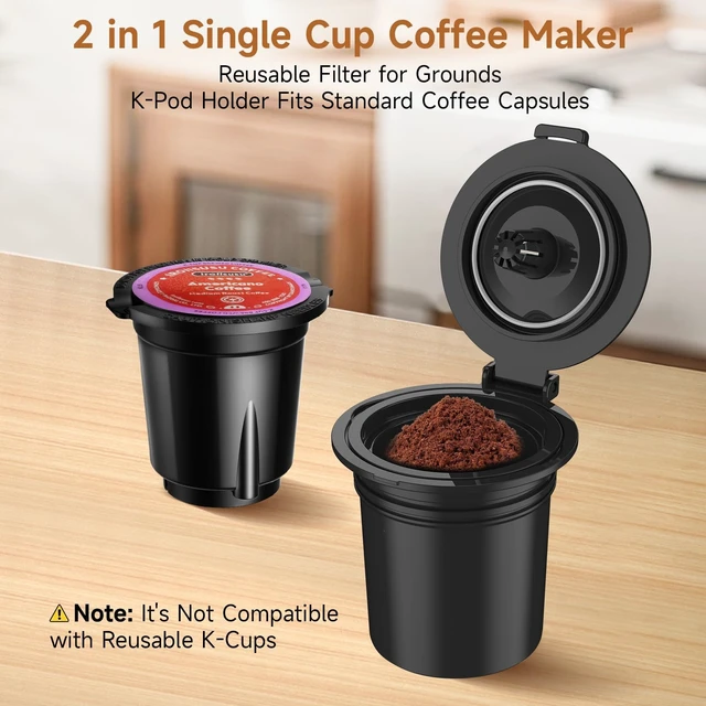 Alt view image 3 of 7 - Small Single Serve Coffee Maker, One Cup Coffee Machine for K-Cup & Grounds | Portable Pod Coffee Maker, Fast Brew, 6 to 12 oz. Brew Sizes, One Button Design, Easy for Elder to Use, Space Saving