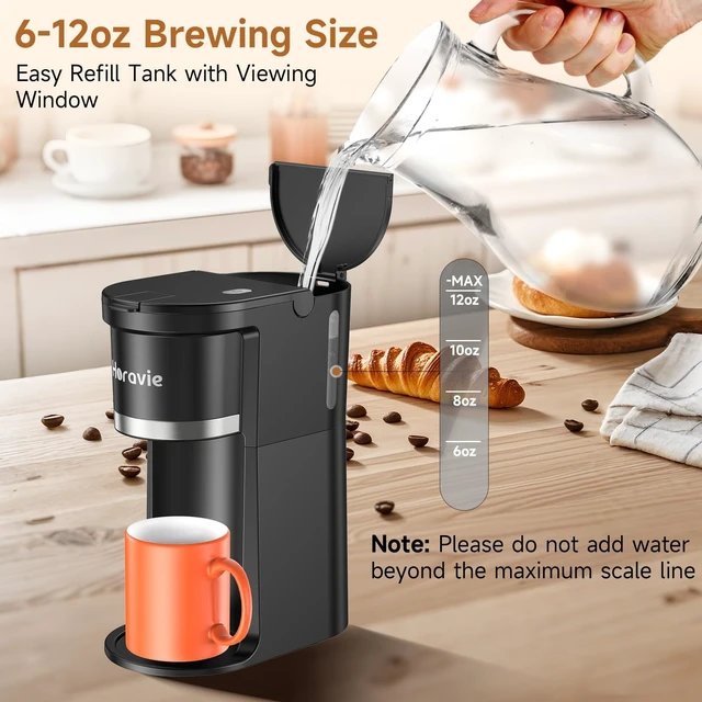 Alt view image 6 of 7 - Small Single Serve Coffee Maker, One Cup Coffee Machine for K-Cup & Grounds | Portable Pod Coffee Maker, Fast Brew, 6 to 12 oz. Brew Sizes, One Button Design, Easy for Elder to Use, Space Saving