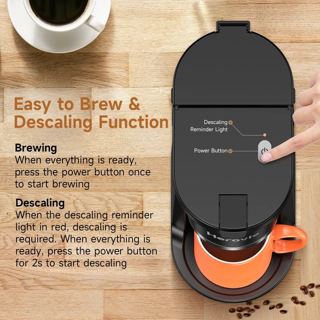 Alt view image 5 of 7 - Small Single Serve Coffee Maker, One Cup Coffee Machine for K-Cup & Grounds | Portable Pod Coffee Maker, Fast Brew, 6 to 12 oz. Brew Sizes, One Button Design, Easy for Elder to Use, Space Saving