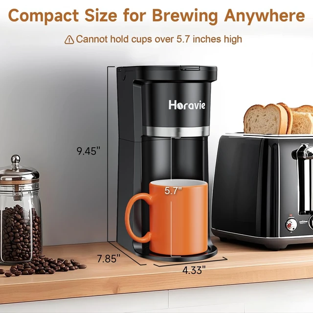 Alt view image 7 of 7 - Small Single Serve Coffee Maker, One Cup Coffee Machine for K-Cup & Grounds | Portable Pod Coffee Maker, Fast Brew, 6 to 12 oz. Brew Sizes, One Button Design, Easy for Elder to Use, Space Saving