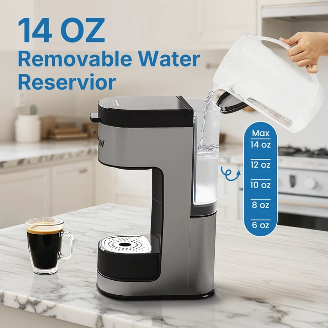 Alt view image 3 of 7 - SUNVIVIPRO 3-in-1 Single Serve Coffee Machine Brewer for K Pod Pods, Ground Coffee, and Teas, Iced Coffee Maker with Removable Water Reservoir 6 to 14oz, 2 Cup Trays, Self-Cleaning Function - Black