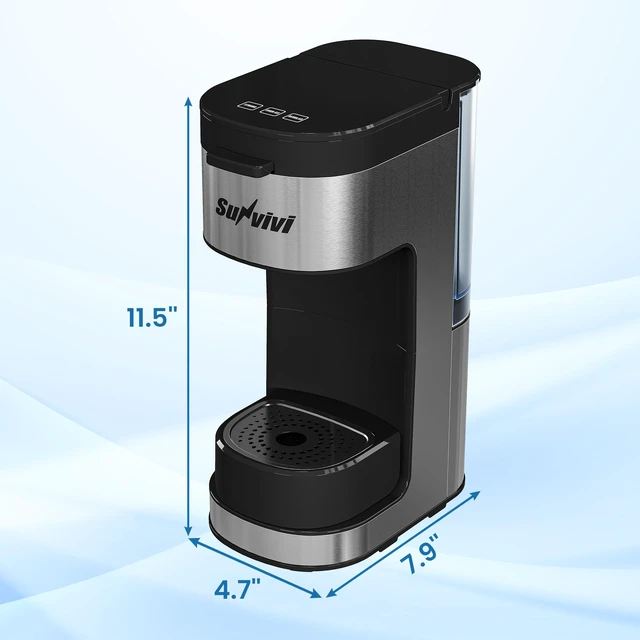 Alt view image 4 of 7 - SUNVIVIPRO 3-in-1 Single Serve Coffee Machine Brewer for K Pod Pods, Ground Coffee, and Teas, Iced Coffee Maker with Removable Water Reservoir 6 to 14oz, 2 Cup Trays, Self-Cleaning Function - Black