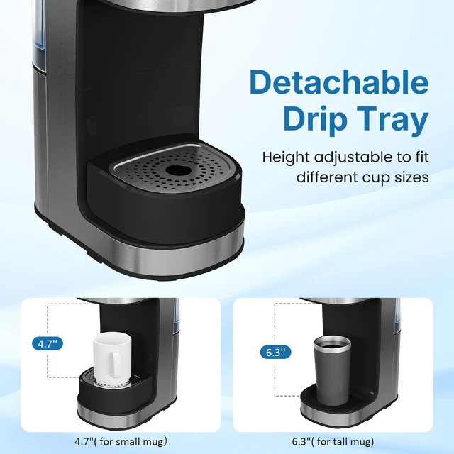 Alt view image 5 of 7 - SUNVIVIPRO 3-in-1 Single Serve Coffee Machine Brewer for K Pod Pods, Ground Coffee, and Teas, Iced Coffee Maker with Removable Water Reservoir 6 to 14oz, 2 Cup Trays, Self-Cleaning Function - Black