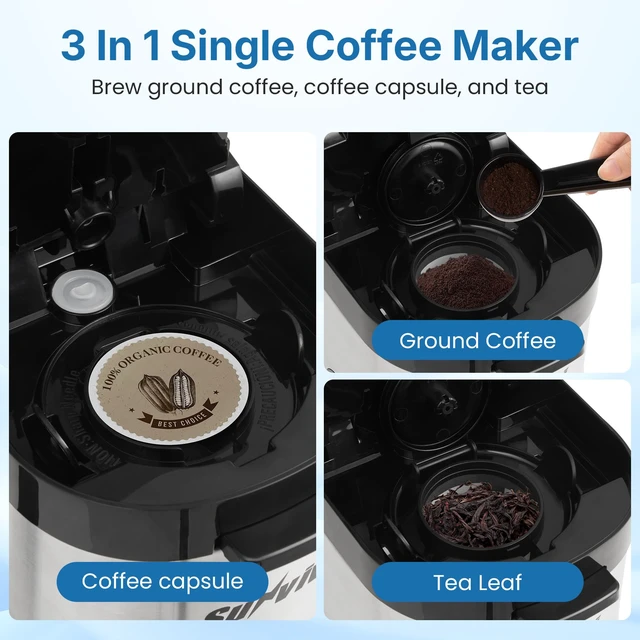 Alt view image 6 of 7 - SUNVIVIPRO 3-in-1 Single Serve Coffee Machine Brewer for K Pod Pods, Ground Coffee, and Teas, Iced Coffee Maker with Removable Water Reservoir 6 to 14oz, 2 Cup Trays, Self-Cleaning Function - Black