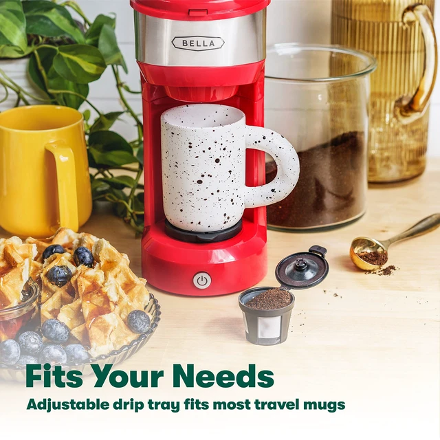 Alt view image 3 of 5 - BELLA Dual Brew Single Serve Coffee Maker, Brews both Kcup and Ground Coffee, Large 14oz Capacity, Easy One Touch, Auto Shutoff, Red