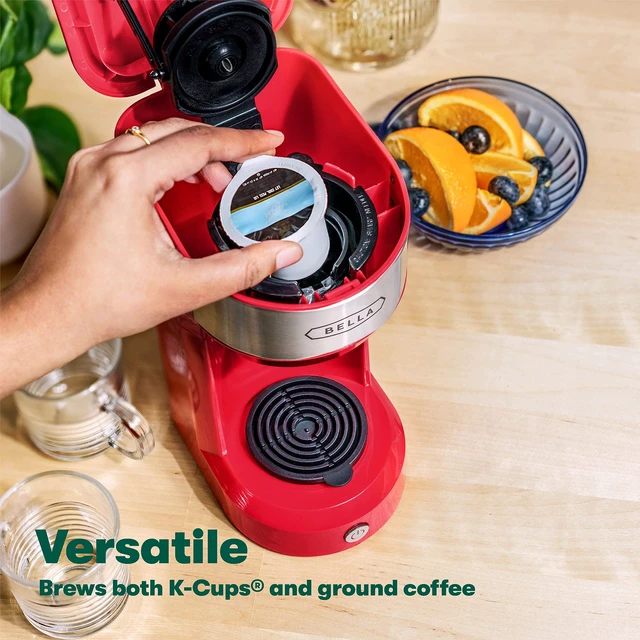 Alt view image 4 of 5 - BELLA Dual Brew Single Serve Coffee Maker, Brews both Kcup and Ground Coffee, Large 14oz Capacity, Easy One Touch, Auto Shutoff, Red