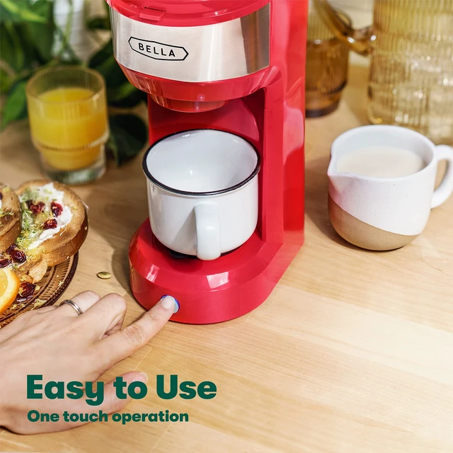 Alt view image 5 of 5 - BELLA Dual Brew Single Serve Coffee Maker, Brews both Kcup and Ground Coffee, Large 14oz Capacity, Easy One Touch, Auto Shutoff, Red