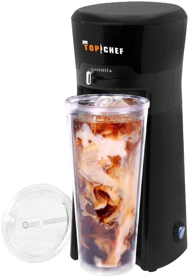 Main image of COMP TRADING Top Chef 20oz Personal Iced Coffee and Tea Maker with Insulated Tumbler, Reusable Straw, Adjustable Brew Strength, Compact Single-Serve Brewer for Coffee, Tea, Cold Brew