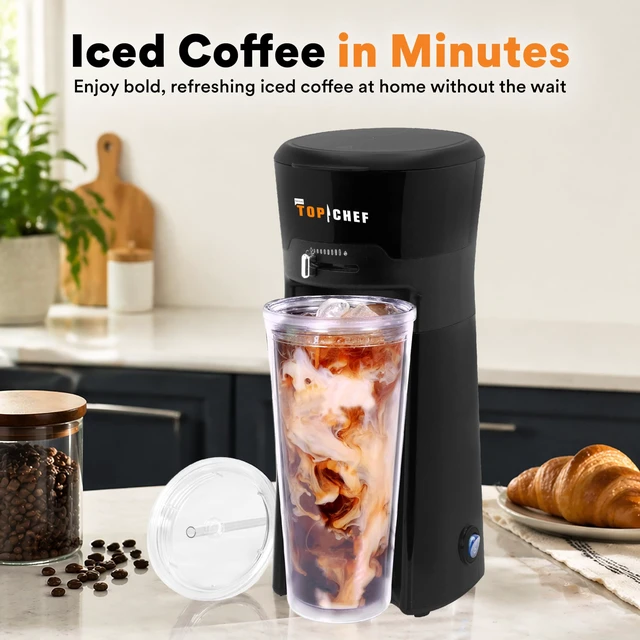 Alt view image 2 of 6 - COMP TRADING Top Chef 20oz Personal Iced Coffee and Tea Maker with Insulated Tumbler, Reusable Straw, Adjustable Brew Strength, Compact Single-Serve Brewer for Coffee, Tea, Cold Brew