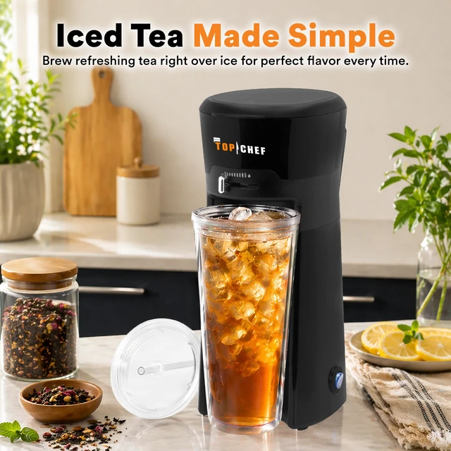 Alt view image 4 of 6 - COMP TRADING Top Chef 20oz Personal Iced Coffee and Tea Maker with Insulated Tumbler, Reusable Straw, Adjustable Brew Strength, Compact Single-Serve Brewer for Coffee, Tea, Cold Brew