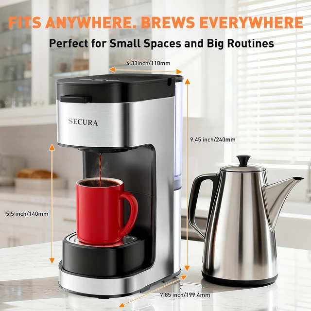 Alt view image 6 of 7 - Secura Single Serve Coffee Maker K Cup and Ground 2-In-1 Coffee Maker with 3 Brew Modes, Removable Reservoir & Drip Tray, 6 to 12 Oz Brew Sizes