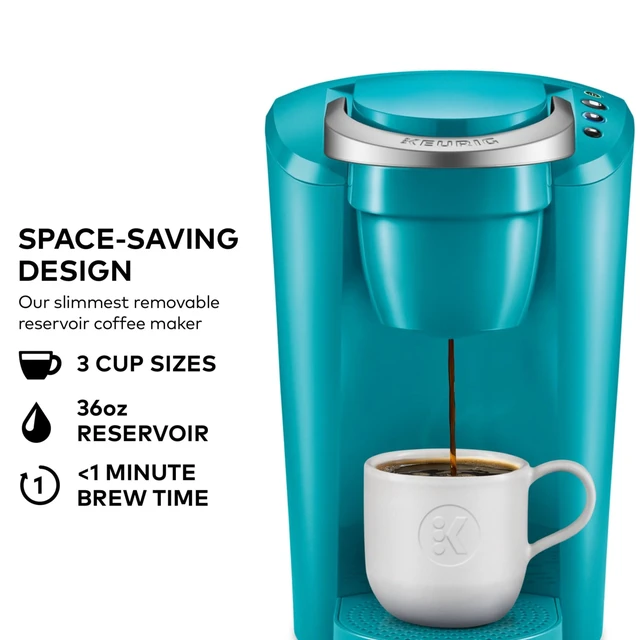 Alt view image 2 of 7 - Keurig K-Compact Single-Serve K-Cup Pod Coffee Maker, with 3 Brew Sizes, Smart Start Feature, 36oz Removable Reservoir, Turquoise