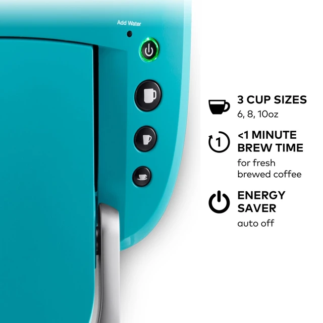 Alt view image 3 of 7 - Keurig K-Compact Single-Serve K-Cup Pod Coffee Maker, with 3 Brew Sizes, Smart Start Feature, 36oz Removable Reservoir, Turquoise
