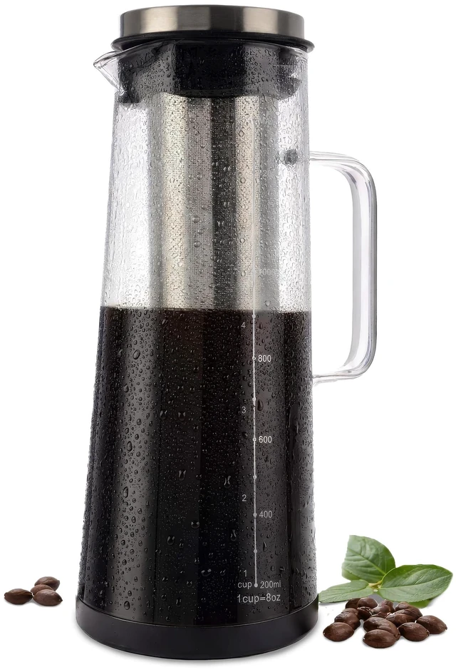 Main image of Cold Brew Coffee Maker Pitcher - 1.4L/48oz Glass Carafe with Lid and Spout and Removable Stainless Steel Filter - Cold Brew Maker and Iced Tea Pitcher for Fridge by Classic Cuisine