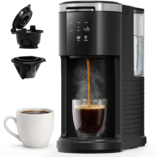 Main image of WAA Single Serve Coffee Maker for Capsule & Ground Coffee | Fast Coffee Machine with Memory Function, 6 to 14 oz Brew Sizes, 40 oz Removable Water Tank for Home/Office/RV, Black